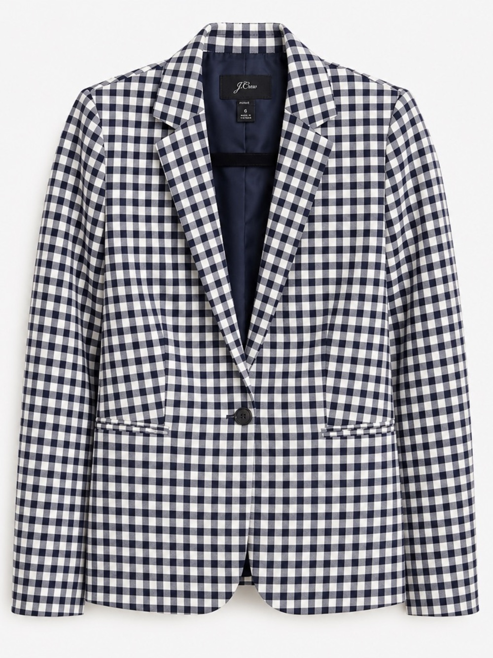 Gorgeous J. Crew Navy Blue and White Gingham Parke Blazer Size 6 - Picture 2 of 7